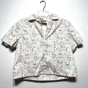 Ruby Lagenlook Top Hoot Owl Graphic Short Sleeve Shirt White Women sz Medium